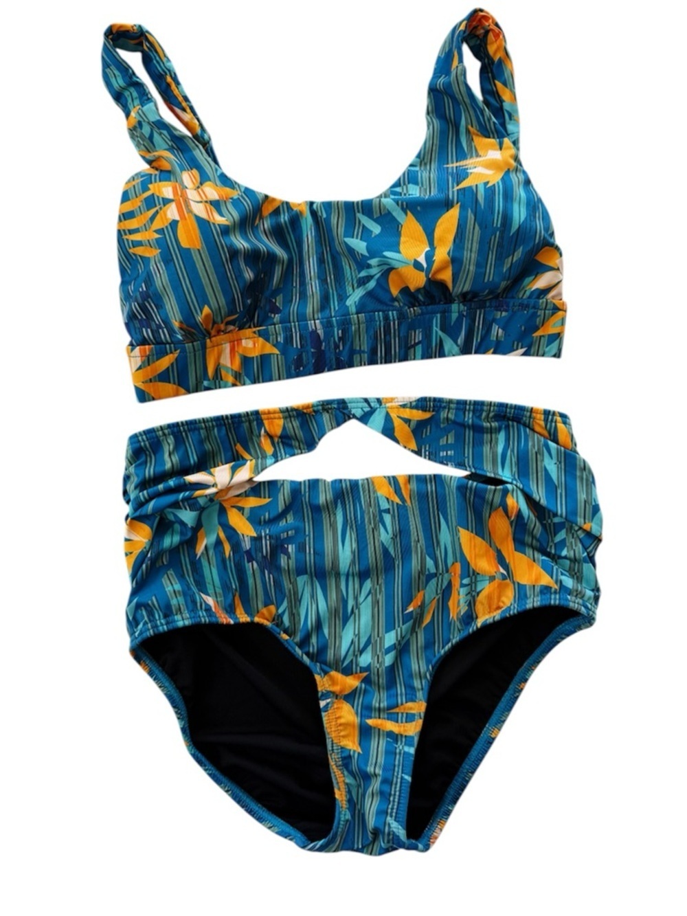 Venus Bikini Set Size 6 Blue Tropical Floral High Waisted Bottom Swim Suit Women